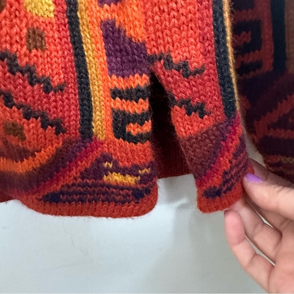 Sumac Alpaca by Perez Southwestern Cardigan Sweater, Large, Orange Red - Picture 6 of 10